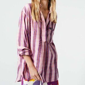 Pre-Loved Smythe Pink, Purple & Grey Striped Tunic Shirt - Size Large